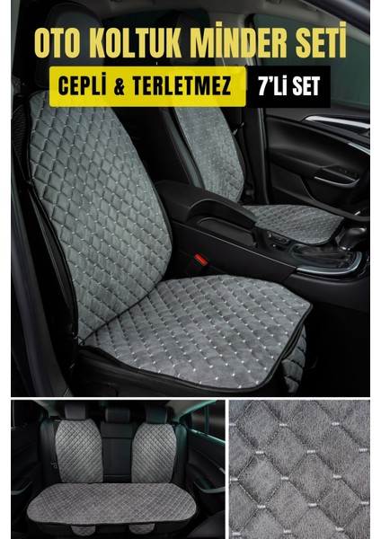 Terletmez Alkantara Ergonomik Ototurco Koltuk Kılıfı-Minderi (7 Parça) - Tam Set-Grı fırsatları