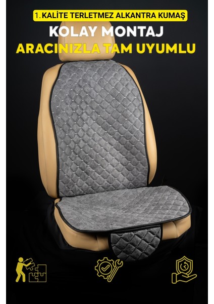 Terletmez Alkantara Ergonomik Ototurco Koltuk Kılıfı-Minderi (7 Parça) - Tam Set-Grı indirimleri