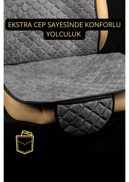 Terletmez Alkantara Ergonomik Ototurco Koltuk Kılıfı-Minderi (7 Parça) - Tam Set-Grı