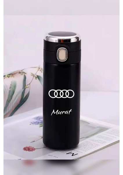 Kişiye Özel 450 ml Dijital Isı Göstergeli Kilitli Kapaklı Paslanmaz Çelik Araç Baskılıtermos