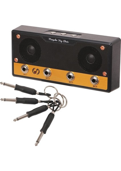 4 Adet 6.3 mm Jak Fişi Anahtarlık ve Gitar Amfi Görünümlü Anahtar Tutucu Anahtarlık Duvar Askısı