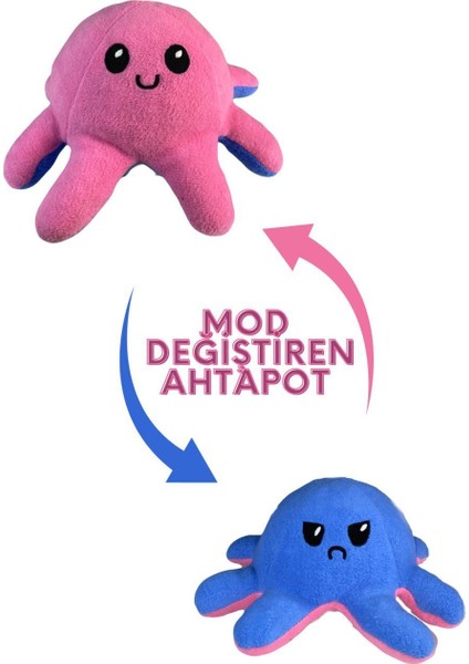 Mod Değiştiren Çift Yüzlü Sevimli Mavi Pembe Peluş Ahtapot Yastık & Uyku Arkadaşı & Oyuncak 25CM