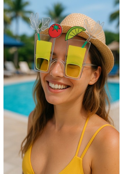 Tropik Kokteyl Temalı Gözlük – Eğlenceli Unisex Parti Aksesuarı