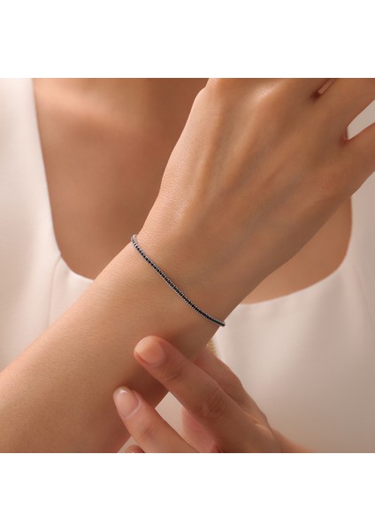 925 Ayar Gümüş Siyah Zirkon Taşlı Suyolu Bileklik