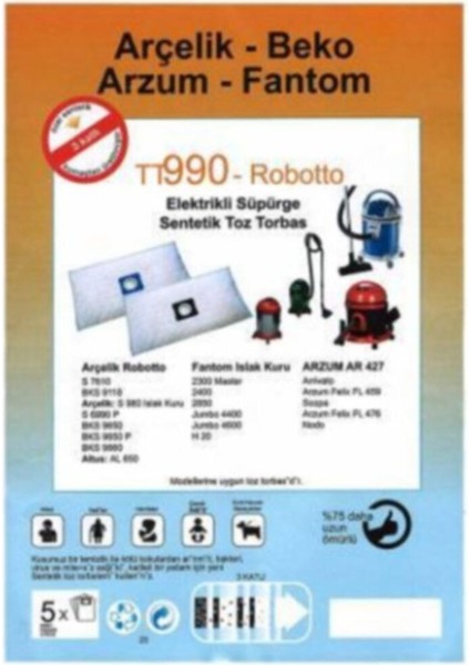 Beyaz Süpürge Torbası 5'li Set