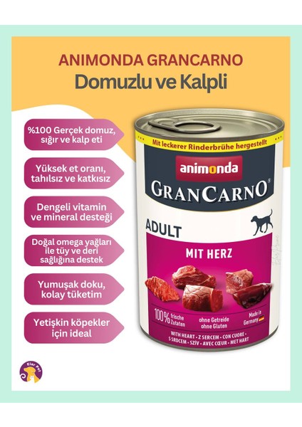 Grancarno Domuzlu ve Kalpli Yetişkin Köpek Konservesi 400GR fiyatları