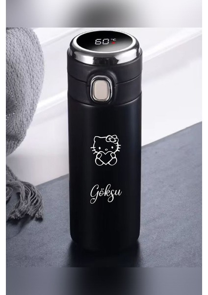 Kişiye Özel 450 ml Dijital Isı Göstergeli Kilitli Kapaklı Paslanmaz Çelik Hello Kitty Baskılı Termos fiyatları