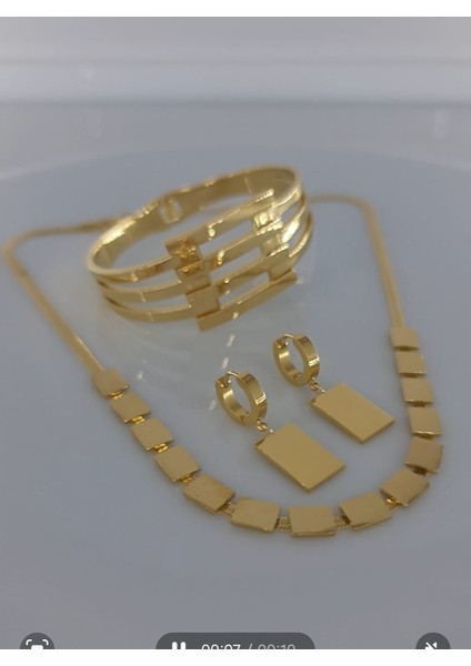 Carben 316 L Çelik Takı Seti Kolye Küe ve Kaburga Gold Rengi Çelik Kelepçe