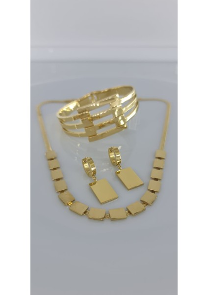 Carben 316 L Çelik Takı Seti Kolye Küe ve Kaburga Gold Rengi Çelik Kelepçe fiyatları