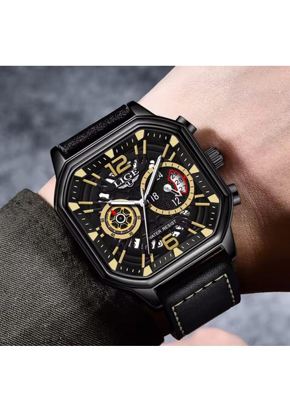 Lüks Deri Kordon Kare Tasarım 3 Atm Su Geçirmez Çok Fonksiyonlu Erkek Kol Saati modelleri