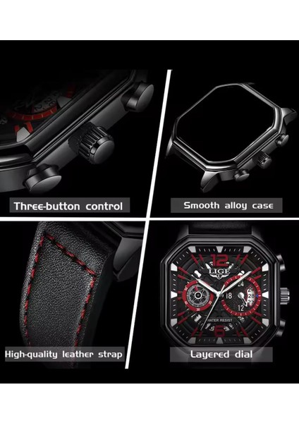 Lüks Deri Kordon Kare Tasarım 3 Atm Su Geçirmez Çok Fonksiyonlu Erkek Kol Saati fırsatları