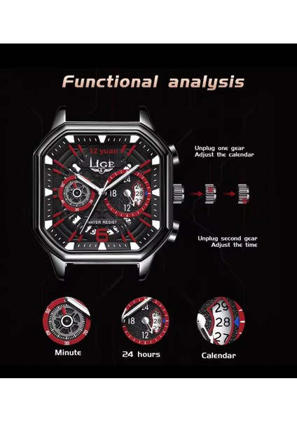 Lüks Deri Kordon Kare Tasarım 3 Atm Su Geçirmez Çok Fonksiyonlu Erkek Kol Saati indirimleri