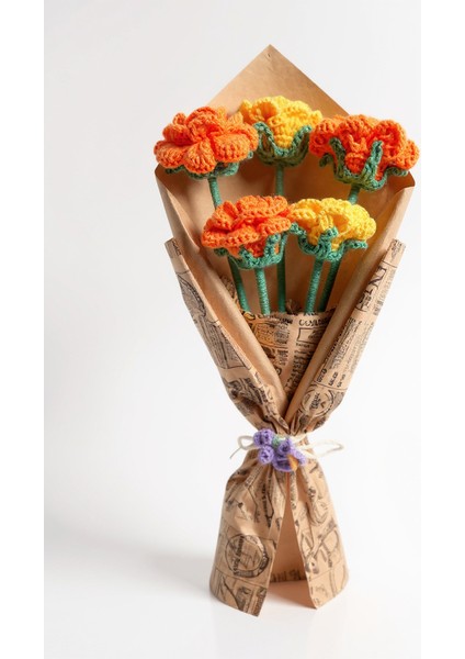 El Yapımı Örgü Gül Buketi – Pembe ve Açık Pembe Tığ Işi Çiçek Aranjmanı, Solmayan Kalıcı Hediye