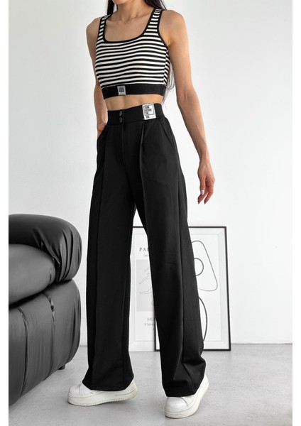Kadın Yüksek Bel Siyah Pantolon – Mesaj Detaylı Sokak Stili fiyatları