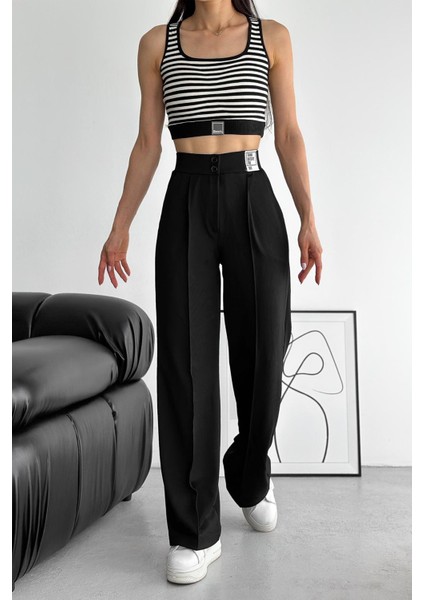 Kadın Yüksek Bel Siyah Pantolon – Mesaj Detaylı Sokak Stili modelleri