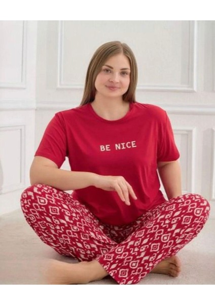 Kadın Kısa Kol Büyük Beden Pijama Takımı