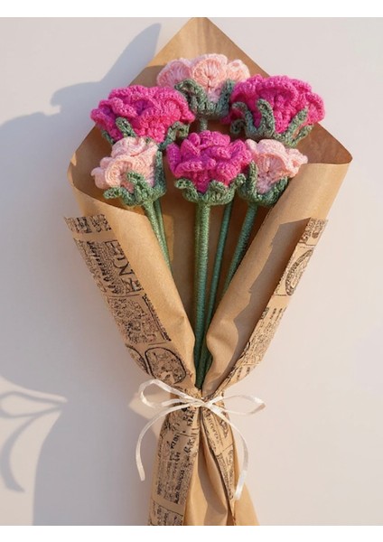 El Yapımı Örgü Gül Buketi – Pembe ve Açık Pembe Tığ Işi Çiçek Aranjmanı, Solmayan Kalıcı Hediye fiyatları