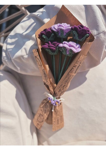 El Yapımı Örgü Gül Buketi – Pembe ve Açık Pembe Tığ Işi Çiçek Aranjmanı, Solmayan Kalıcı Hediye modelleri