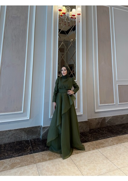 Kadın Abiye Tesettür Elbise Lila – Asimetrik Şifon Tül Katlı Prenses Model