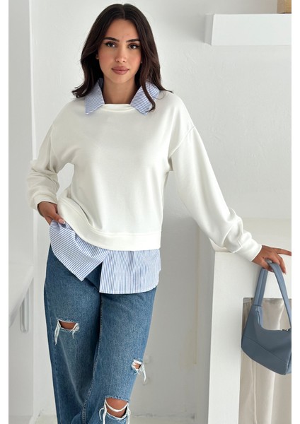 Kadın Gömlek Detaylı Sweatshirt – Katmanlı Tasarım