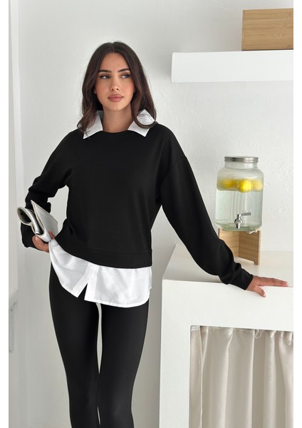 Kadın Gömlek Detaylı Sweatshirt – Katmanlı Tasarım