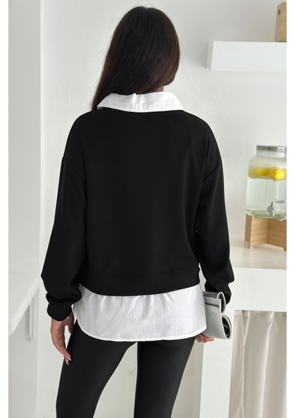 Kadın Gömlek Detaylı Sweatshirt – Katmanlı Tasarım