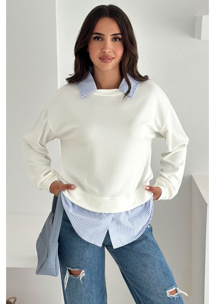Kadın Gömlek Detaylı Sweatshirt – Katmanlı Tasarım indirimleri
