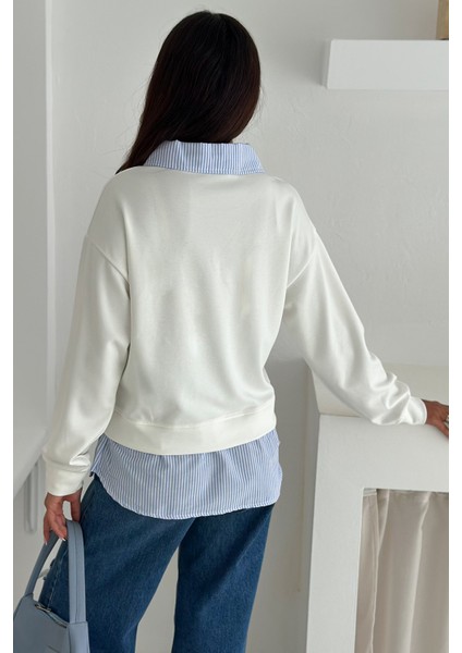 Kadın Gömlek Detaylı Sweatshirt – Katmanlı Tasarım