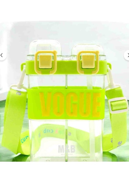 Water Bottle Çift Bölmeli Vogue Matara, Çift Kapaklı, Pipetli, Boyun Askılı Çocuk Okul Suluk fırsatları