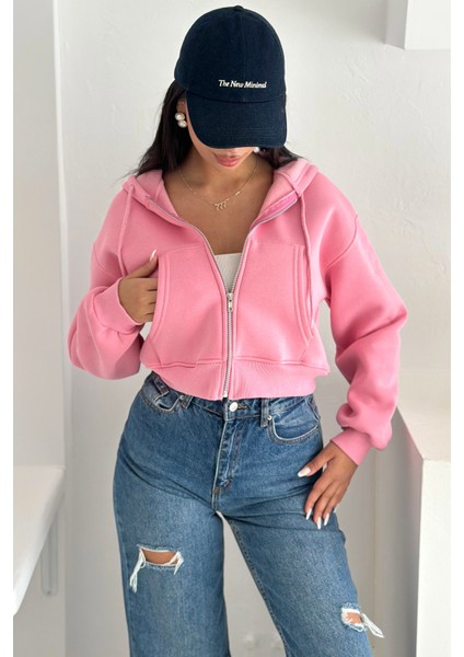 Kadın Gri Fermuarlı Oversize Hoodie – Günlük & Sokak Stili