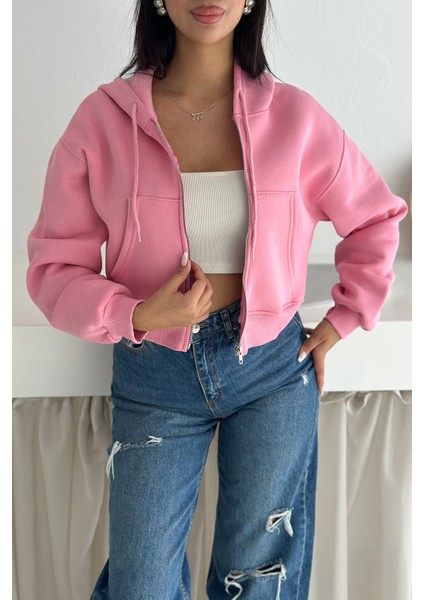 Kadın Gri Fermuarlı Oversize Hoodie – Günlük & Sokak Stili