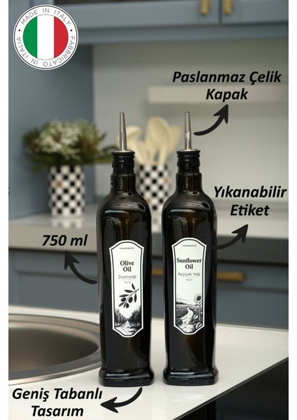 2'li 750 ml Yağdanlık Sosluk Sirkelik Zeytinyağı Şişesi Sağlıklı Koyu Cam Damlatmaz Kapak