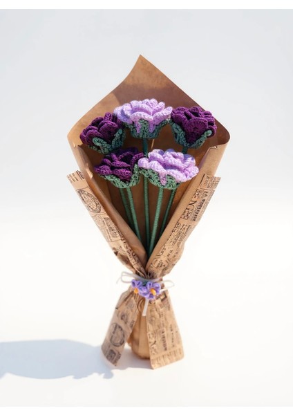 El Yapımı Örgü Gül Buketi – Pembe ve Açık Pembe Tığ Işi Çiçek Aranjmanı, Solmayan Kalıcı Hediye