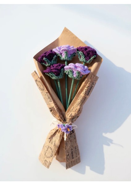 El Yapımı Örgü Gül Buketi – Pembe ve Açık Pembe Tığ Işi Çiçek Aranjmanı, Solmayan Kalıcı Hediye indirimleri