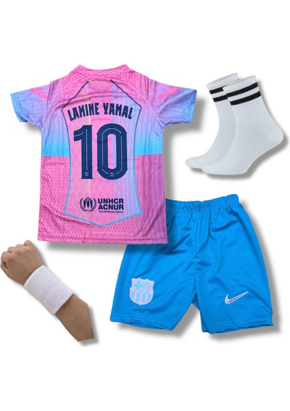 Barselona Lamine Yamal Pink 2025-2026 Yeni Sezon Çocuk Futbol Forması 4'lü Set