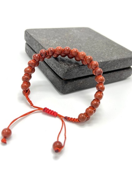 Sertifikalı Kırmızı Jasper Çift Sıra Doğal Taş Makrome Bileklik Ayarlanabilir Ölçü modelleri