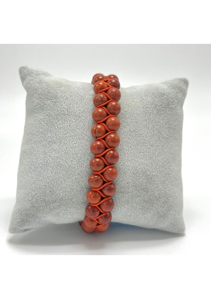 Sertifikalı Kırmızı Jasper Çift Sıra Doğal Taş Makrome Bileklik Ayarlanabilir Ölçü fırsatları