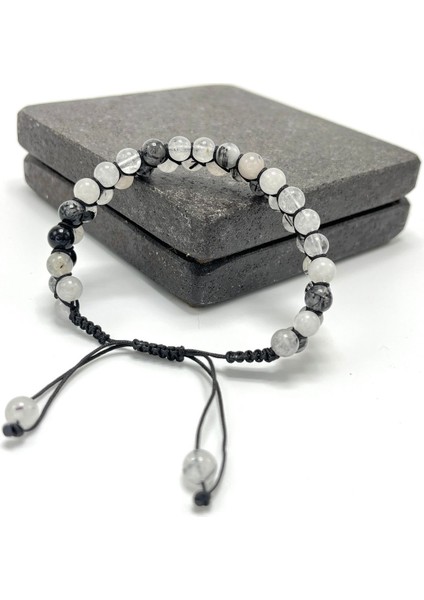 Sertifikalı Rutilli Kuvars Çift Sıra Doğal Taş Makrome Bileklik Ayarlanabilir Ölçü modelleri