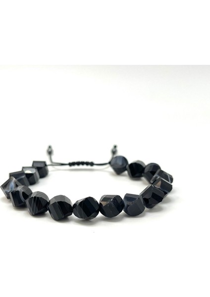Sertifikalı Siyah Göz Akik Hexonal Kesim Makrome Doğal Taş Bileklik 8mm fiyatları