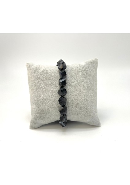 Sertifikalı Siyah Göz Akik Hexonal Kesim Makrome Doğal Taş Bileklik 8mm