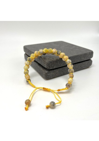 Sertifikalı Sarı Opal Çift Sıra Doğal Taş Makrome Bileklik Ayarlanabilir Ölçü modelleri