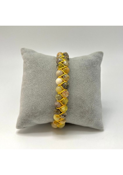 Sertifikalı Sarı Opal Çift Sıra Doğal Taş Makrome Bileklik Ayarlanabilir Ölçü fırsatları