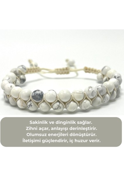 Sertifikalı Havlit Çift Sıra Doğal Taş Makrome Bileklik Ayarlanabilir Ölçü