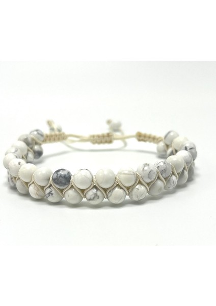 Sertifikalı Havlit Çift Sıra Doğal Taş Makrome Bileklik Ayarlanabilir Ölçü fiyatları