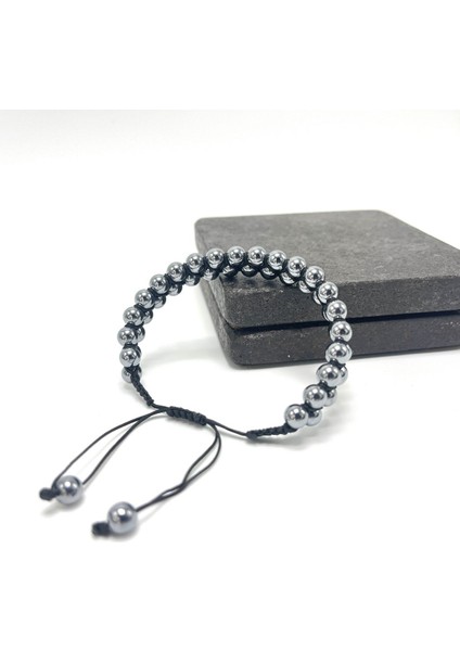 Sertifikalı Terahertz Çift Sıra Doğal Taş Makrome Bileklik Ayarlanabilir Ölçü