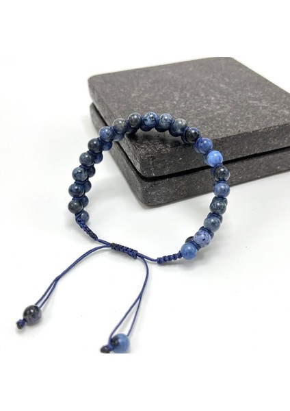 Sertifikalı Dumortierit Çift Sıra Doğal Taş Makrome Bileklik Ayarlanabilir Ölçü modelleri