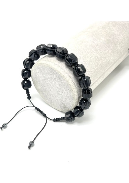 Sertifikalı Siyah Göz Akik Küp Kesim Makrome Doğal Taş Bileklik 8 mm fiyatları