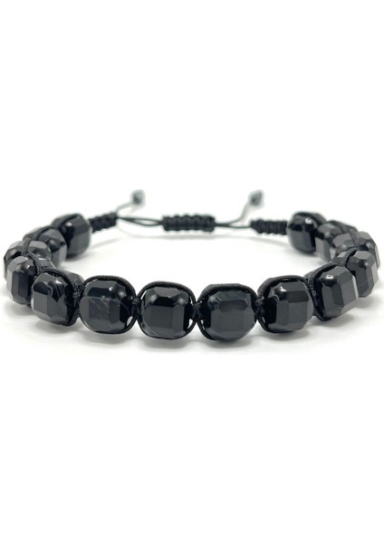 Sertifikalı Siyah Göz Akik Küp Kesim Makrome Doğal Taş Bileklik 8 mm modelleri
