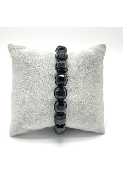Sertifikalı Siyah Göz Akik Küp Kesim Makrome Doğal Taş Bileklik 8 mm