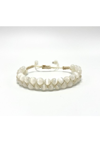 Sertifikalı Selenit Çift Sıra Doğal Taş Makrome Bileklik Ayarlanabilir Ölçü fiyatları